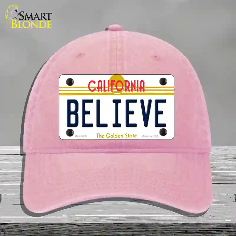 Believe California Novelty License Plate Hat Unconstructed Cotton / Pink