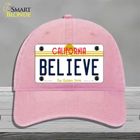 Believe California Novelty License Plate Hat Unconstructed Cotton / Pink