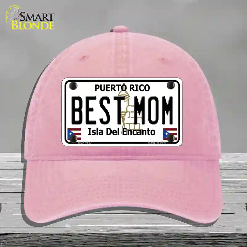 Best Mom Puerto Rico Novelty License Plate Hat Unconstructed Cotton / Pink