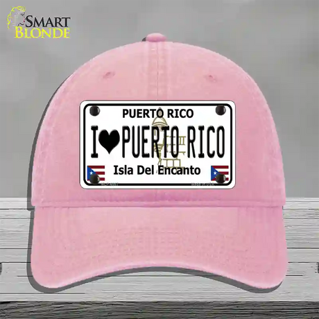 I Heart Puerto Rico Novelty License Plate Hat Unconstructed Cotton / Pink