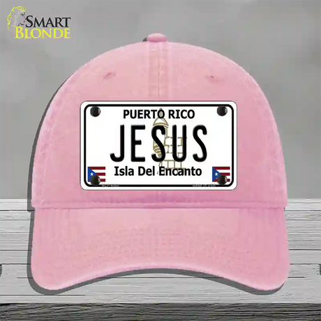 Jesus Puerto Rico Novelty License Plate Hat Unconstructed Cotton / Pink