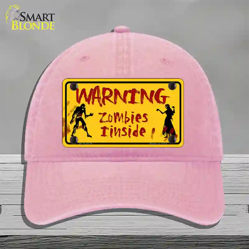 Warning Zombies Inside Novelty License Plate Hat Unconstructed Cotton / Pink