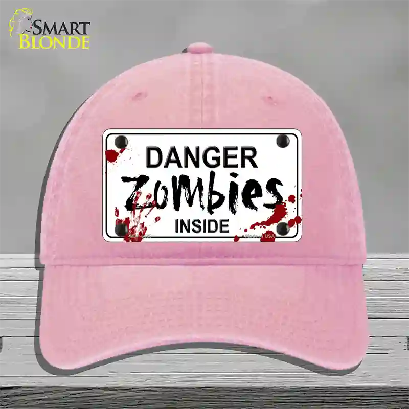 Danger Zombies Inside Novelty License Plate Hat Unconstructed Cotton / Pink