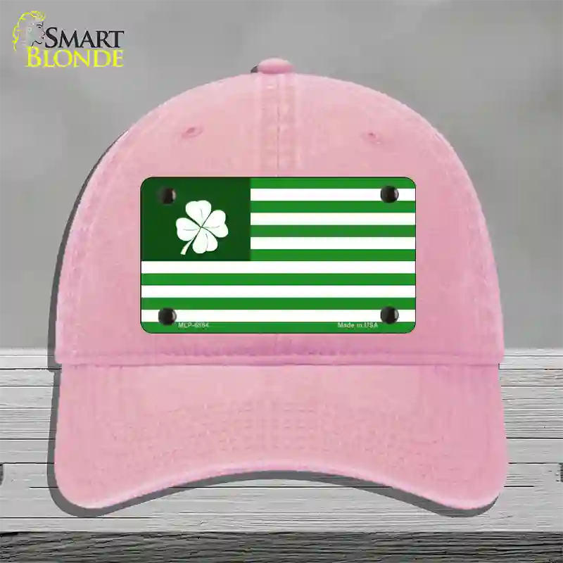 Green Shamrock Flag Novelty License Plate Hat Unconstructed Cotton / Pink