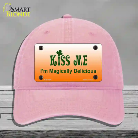 Kiss Me Novelty License Plate Hat Unconstructed Cotton / Pink