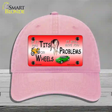 Tits Or Wheels Red Novelty License Plate Hat Unconstructed Cotton / Pink