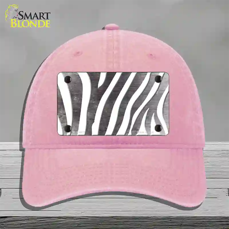 Black White Zebra Oil Rubbed Novelty License Plate Hat Unconstructed Cotton / Pink