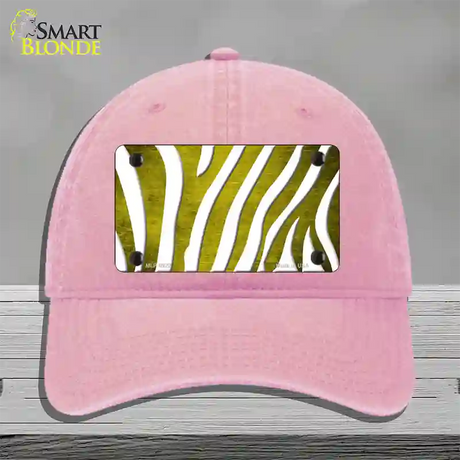 Yellow White Zebra Oil Rubbed Novelty License Plate Hat Unconstructed Cotton / Pink