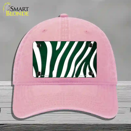 Green White Zebra Oil Rubbed Novelty License Plate Hat Unconstructed Cotton / Pink