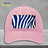 Blue White Zebra Oil Rubbed Novelty License Plate Hat Unconstructed Cotton / Pink