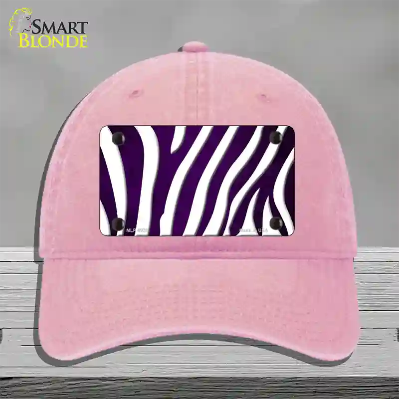 Purple White Zebra Oil Rubbed Novelty License Plate Hat Unconstructed Cotton / Pink