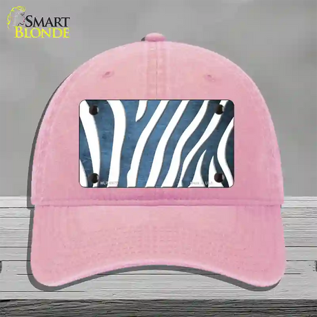 Light Blue White Zebra Oil Rubbed Novelty License Plate Hat Unconstructed Cotton / Pink