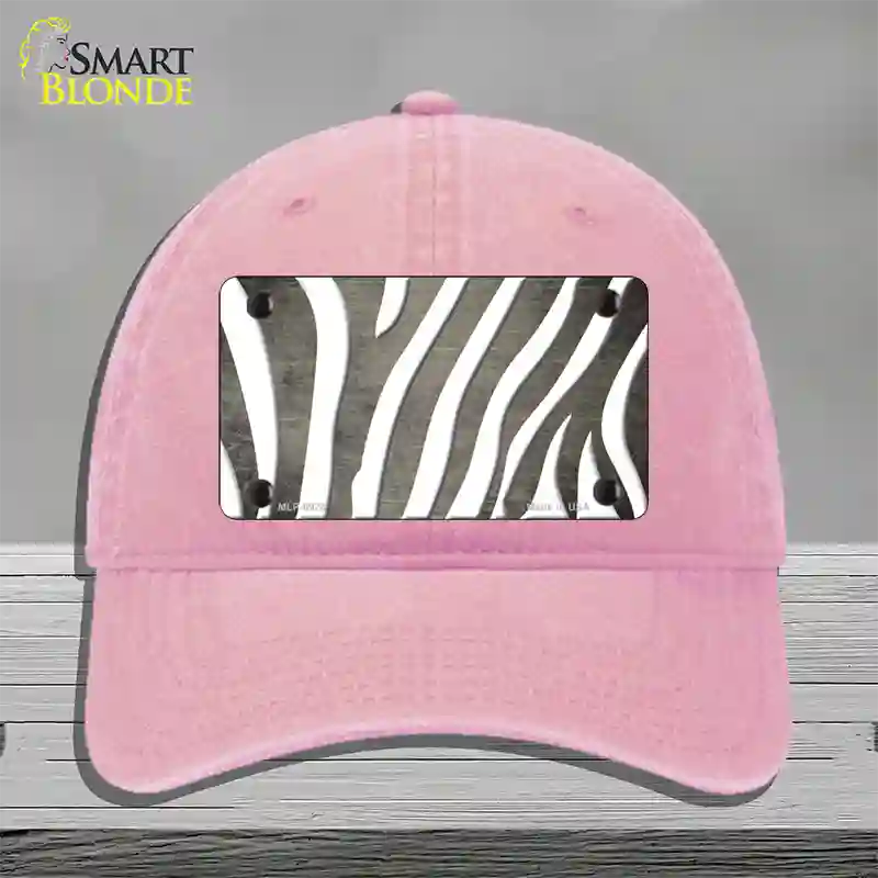 Tan White Zebra Oil Rubbed Novelty License Plate Hat Unconstructed Cotton / Pink