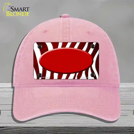 Red White Zebra Oval Oil Rubbed Novelty License Plate Hat Unconstructed Cotton / Pink