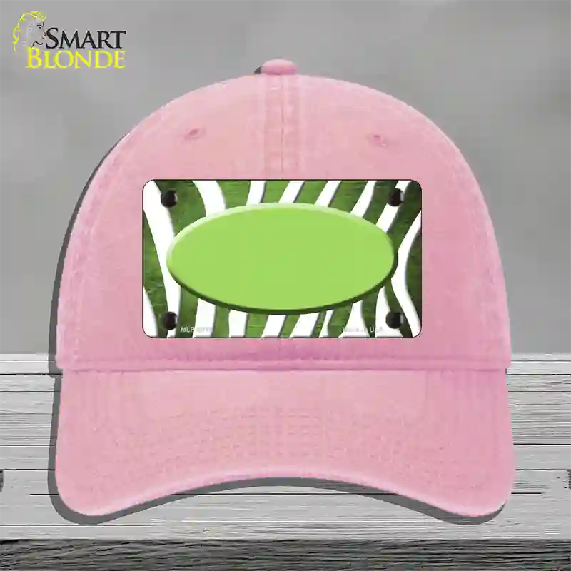 Lime Green White Zebra Oval Oil Rubbed Novelty License Plate Hat Unconstructed Cotton / Pink