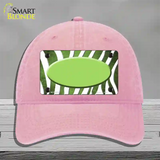 Lime Green White Zebra Oval Oil Rubbed Novelty License Plate Hat Unconstructed Cotton / Pink