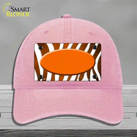 Orange White Zebra Oval Oil Rubbed Novelty License Plate Hat Unconstructed Cotton / Pink