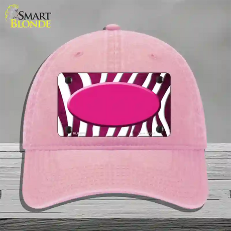 Pink White Zebra Oval Oil Rubbed Novelty License Plate Hat Unconstructed Cotton / Pink