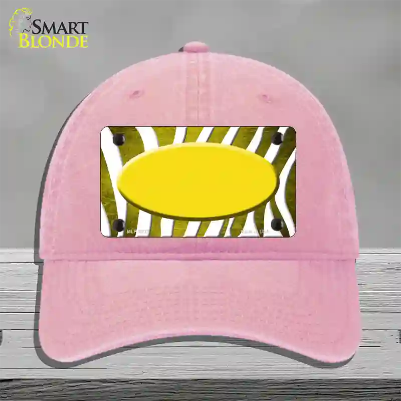 Yellow White Zebra Oval Oil Rubbed Novelty License Plate Hat Unconstructed Cotton / Pink