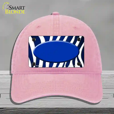 Blue White Zebra Oval Oil Rubbed Novelty License Plate Hat Unconstructed Cotton / Pink