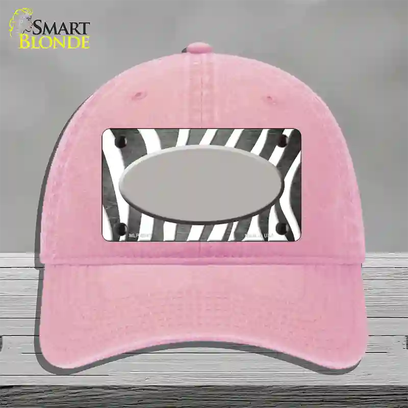 Gray White Zebra Oval Oil Rubbed Novelty License Plate Hat Unconstructed Cotton / Pink