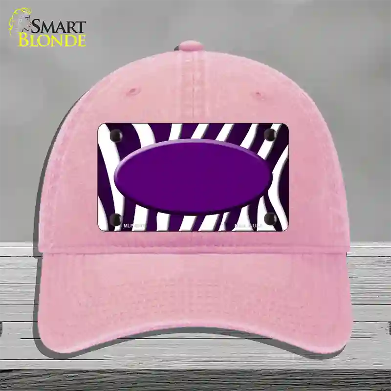 Purple White Zebra Oval Oil Rubbed Novelty License Plate Hat Unconstructed Cotton / Pink