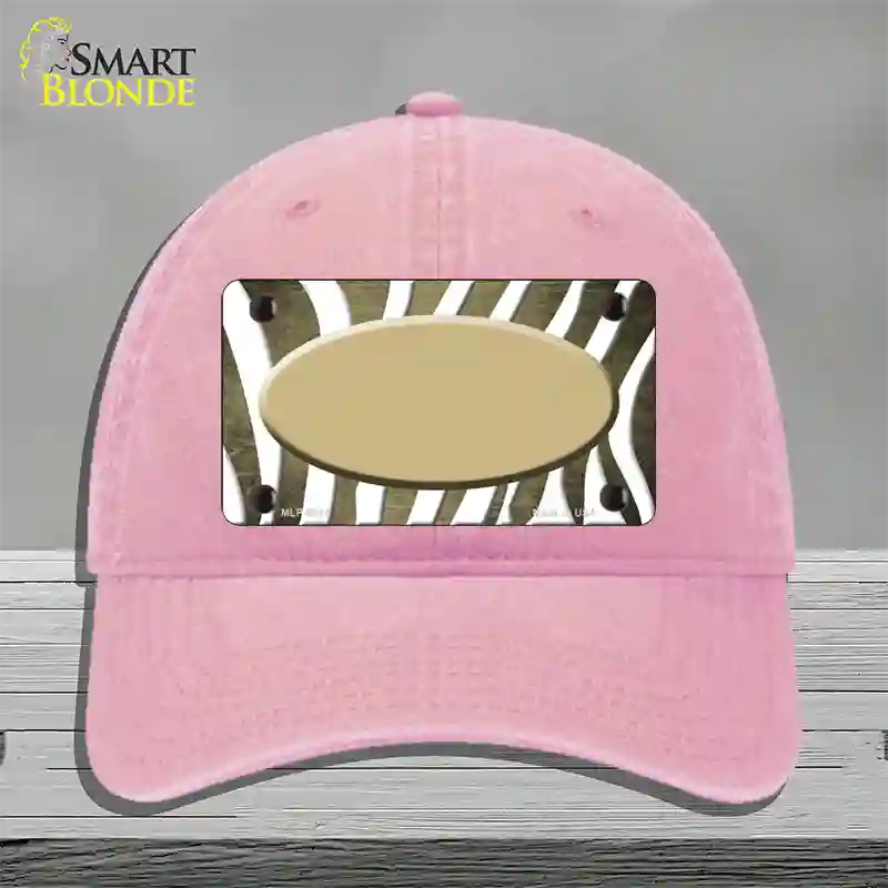 Gold White Zebra Oval Oil Rubbed Novelty License Plate Hat Unconstructed Cotton / Pink