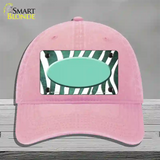 Mint White Zebra Oval Oil Rubbed Novelty License Plate Hat Unconstructed Cotton / Pink