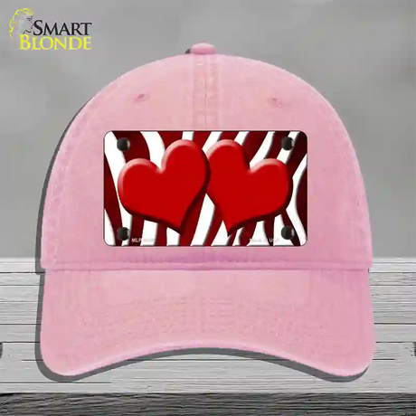 Red White Zebra Hearts Oil Rubbed Novelty License Plate Hat Unconstructed Cotton / Pink