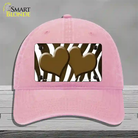 Brown White Zebra Hearts Oil Rubbed Novelty License Plate Hat Unconstructed Cotton / Pink