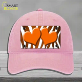 Orange White Zebra Hearts Oil Rubbed Novelty License Plate Hat Unconstructed Cotton / Pink