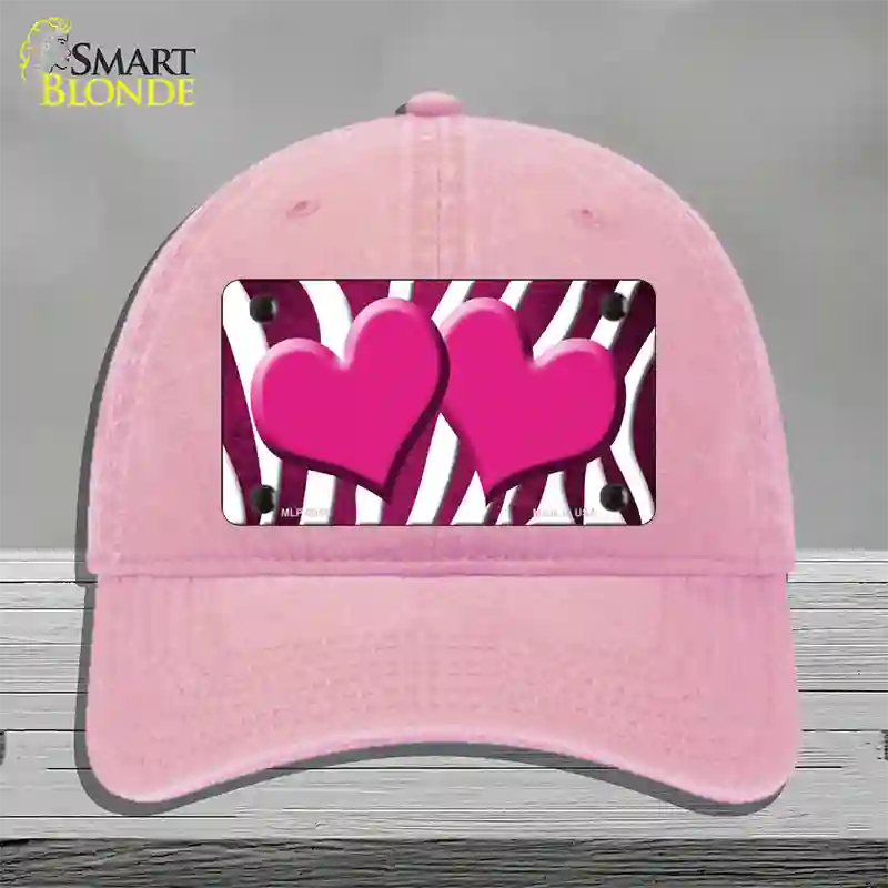 Pink White Zebra Hearts Oil Rubbed Novelty License Plate Hat Unconstructed Cotton / Pink