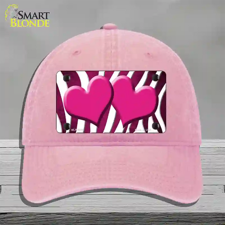 Pink White Zebra Hearts Oil Rubbed Novelty License Plate Hat Unconstructed Cotton / Pink