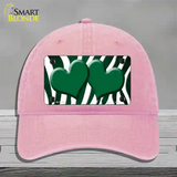 Green White Zebra Hearts Oil Rubbed Novelty License Plate Hat Unconstructed Cotton / Pink