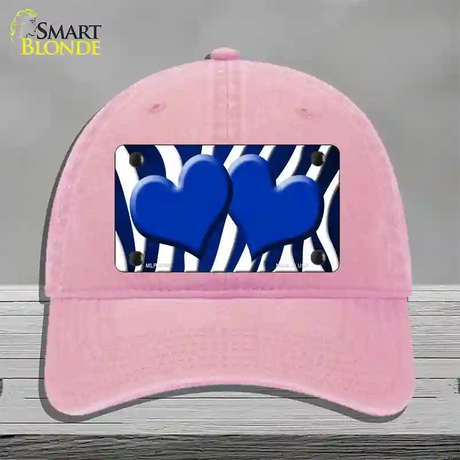 Blue White Zebra Hearts Oil Rubbed Novelty License Plate Hat Unconstructed Cotton / Pink