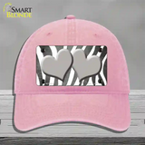 Gray White Zebra Hearts Oil Rubbed Novelty License Plate Hat Unconstructed Cotton / Pink