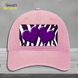 Purple White Zebra Hearts Oil Rubbed Novelty License Plate Hat Unconstructed Cotton / Pink