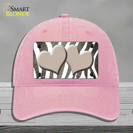 Tan White Zebra Hearts Oil Rubbed Novelty License Plate Hat Unconstructed Cotton / Pink