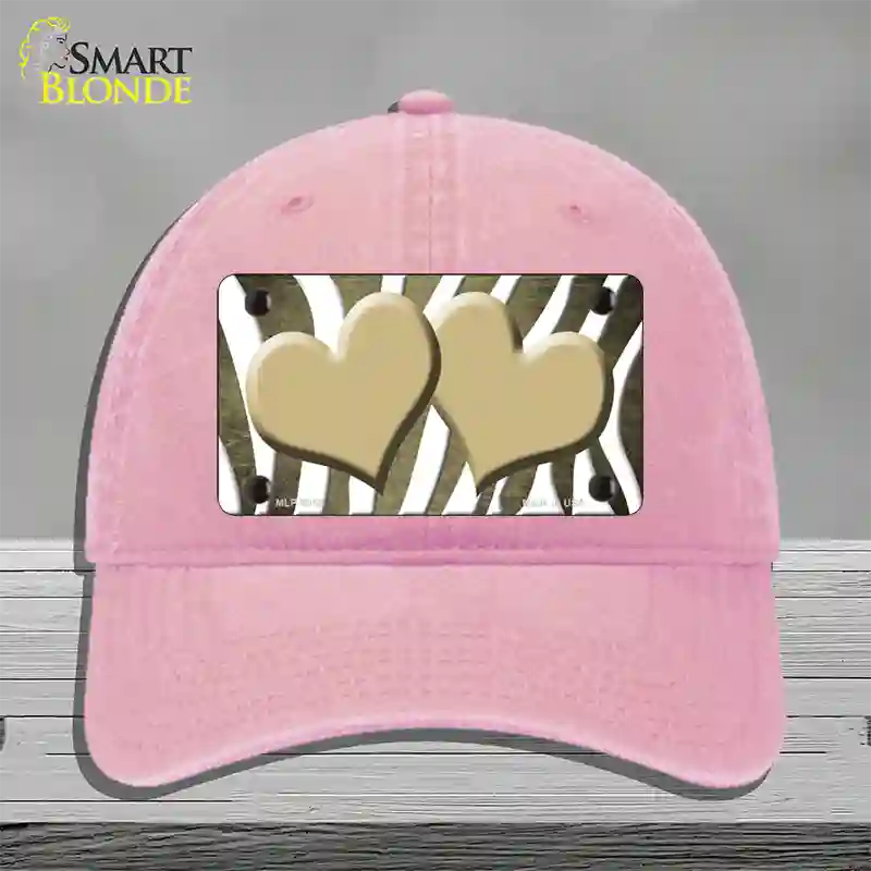 Gold White Zebra Hearts Oil Rubbed Novelty License Plate Hat Unconstructed Cotton / Pink