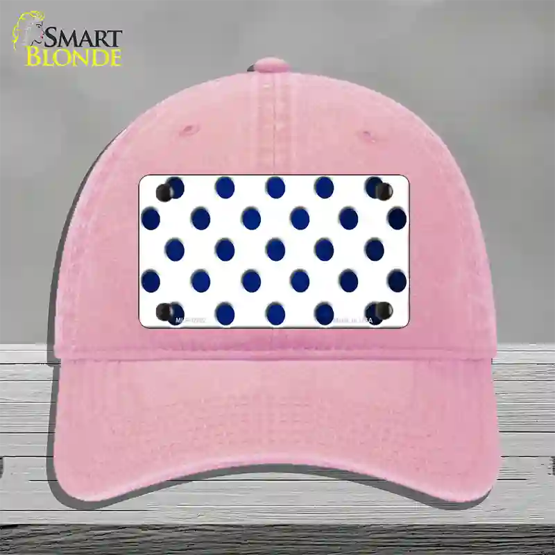 Blue White Dots Oil Rubbed Novelty License Plate Hat Unconstructed Cotton / Pink