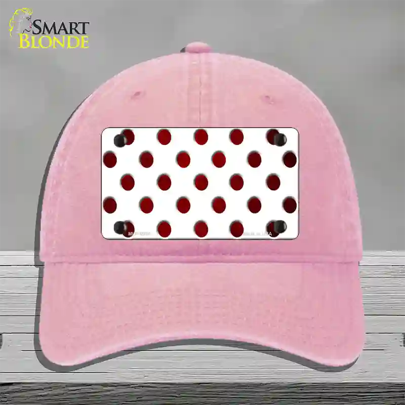 Red White Dots Oil Rubbed Novelty License Plate Hat Unconstructed Cotton / Pink