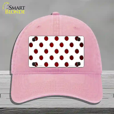 Red White Dots Oil Rubbed Novelty License Plate Hat Unconstructed Cotton / Pink