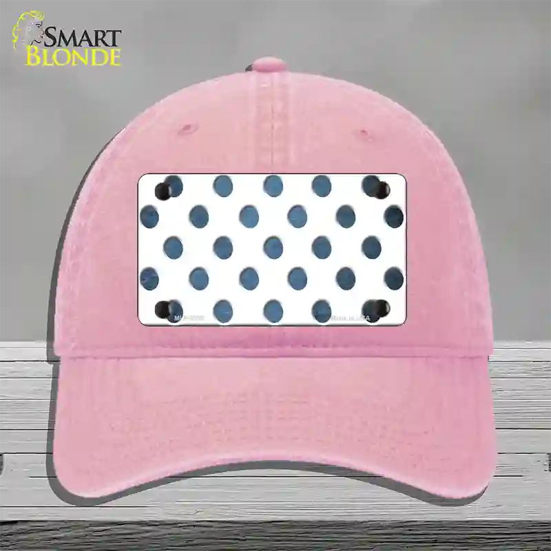 Light Blue White Dots Oil Rubbed Novelty License Plate Hat Unconstructed Cotton / Pink