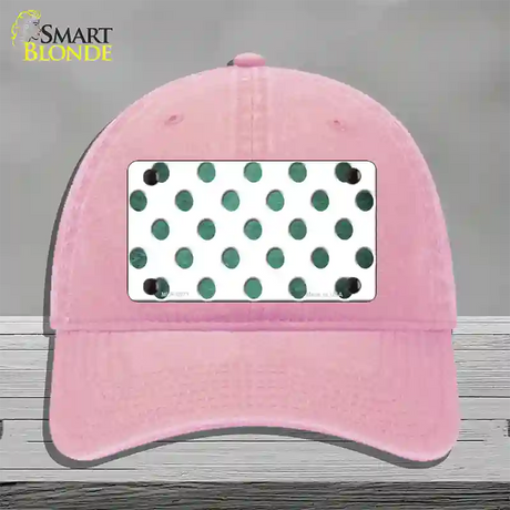 Mint White Dots Oil Rubbed Novelty License Plate Hat Unconstructed Cotton / Pink