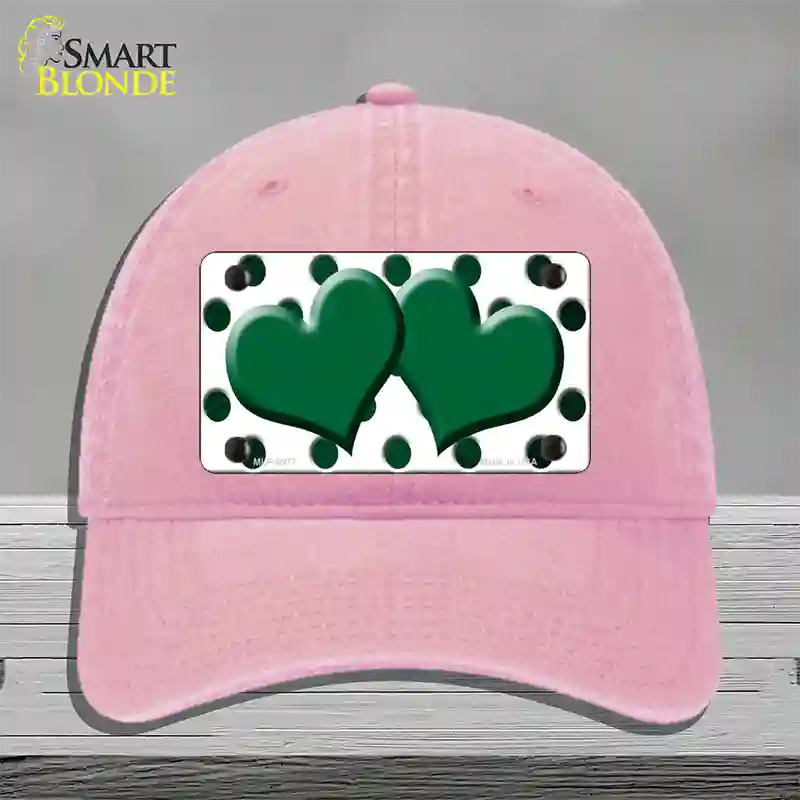 Green White Dots Hearts Oil Rubbed Novelty License Plate Hat Unconstructed Cotton / Pink