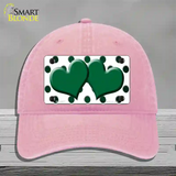 Green White Dots Hearts Oil Rubbed Novelty License Plate Hat Unconstructed Cotton / Pink