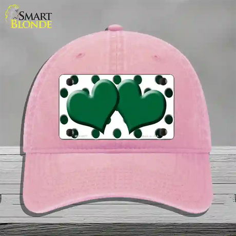 Green White Dots Hearts Oil Rubbed Novelty License Plate Hat Unconstructed Cotton / Pink