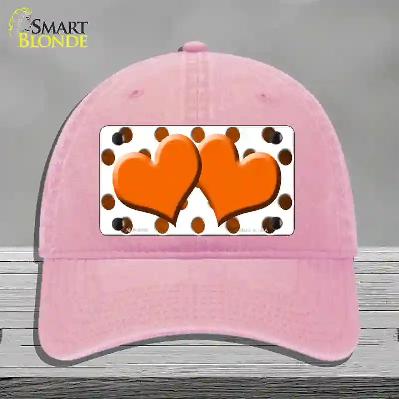 Orange White Dots Hearts Oil Rubbed Novelty License Plate Hat Unconstructed Cotton / Pink