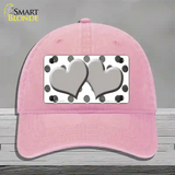 Gray White Dots Hearts Oil Rubbed Novelty License Plate Hat Unconstructed Cotton / Pink