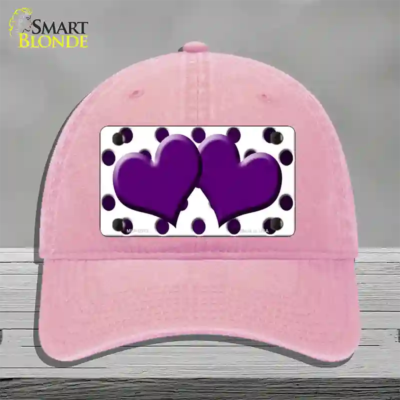 Purple White Dots Hearts Oil Rubbed Novelty License Plate Hat Unconstructed Cotton / Pink